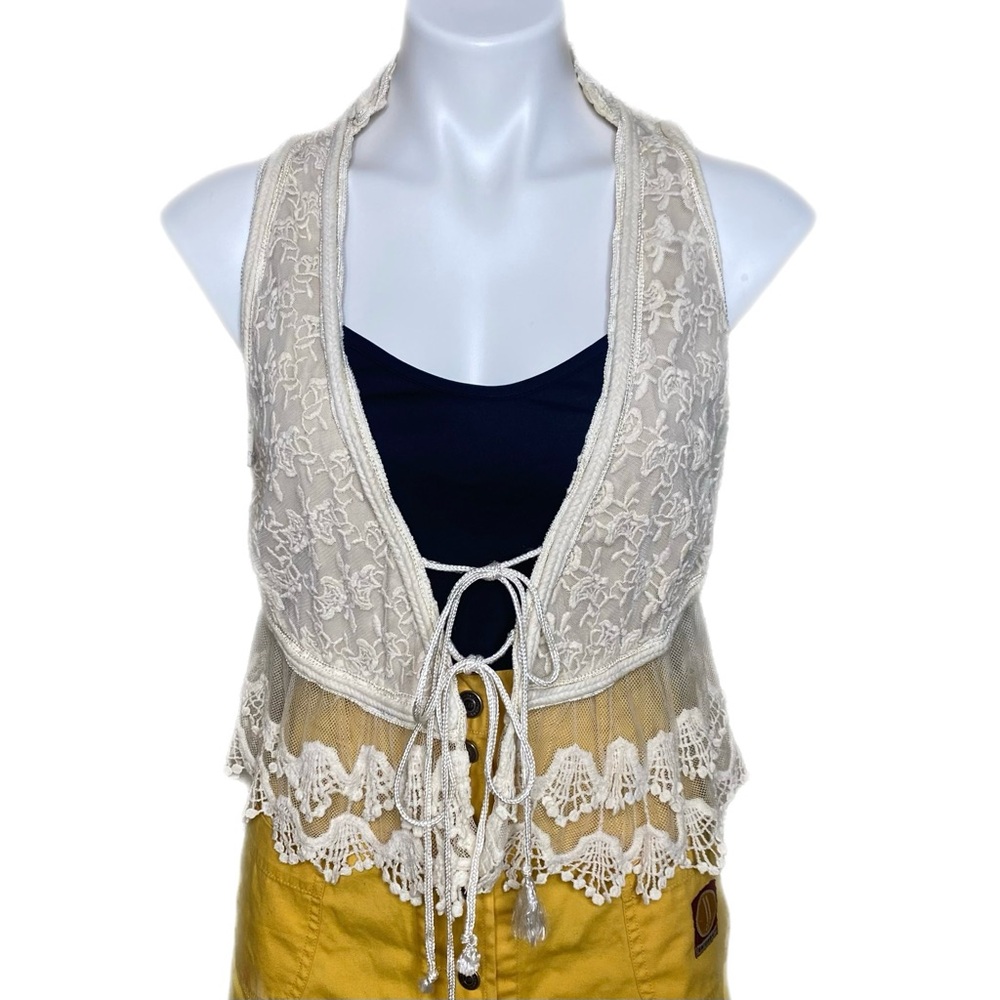 Cream Lace Tie-Front Vest